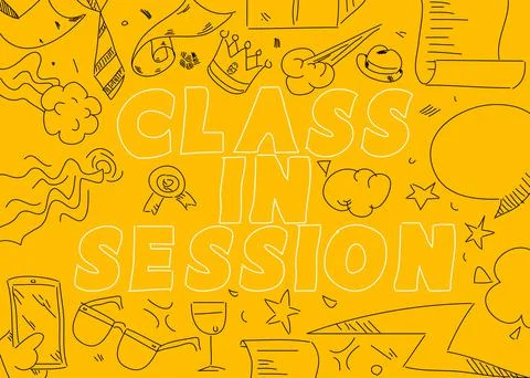 Class in Session text. Lessons online for school pupils or university student Illustrazione stock