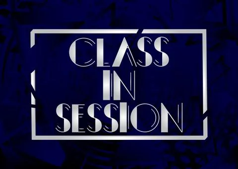 Class in Session text. Lessons online for school pupils or university student Illustrazione stock