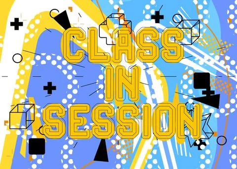 Class in Session text. Lessons online for school pupils or university student Stock Illustration