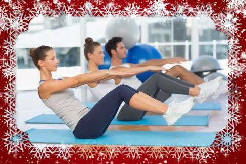Class stretching on mats at yoga class Illustrazione stock