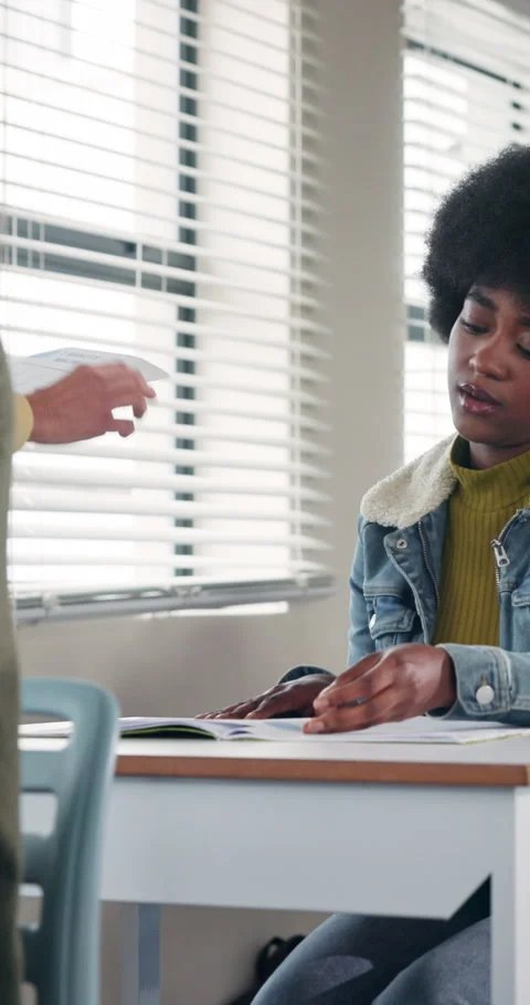 Class, student and frustrated with test results on paper for low grade, exam Stock Footage 341078449