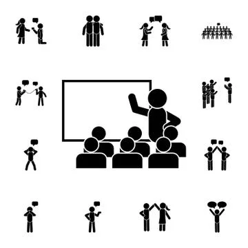 Class, teacher, students flat vector icon in People talk pack Stock Illustration