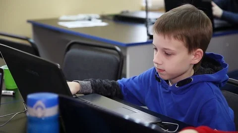 Class training of programmers. Education of children and teenagers. Video stock 83745229