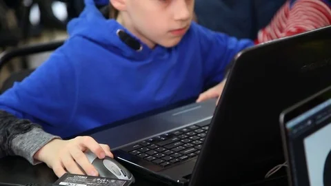 Class training of programmers. Education of children and teenagers. Stock Footage 83745577