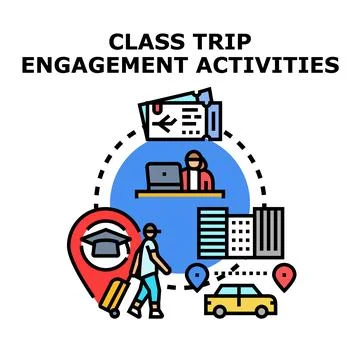 Class trip planning engaging activities and travel Stock Illustration