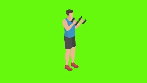 Classes with dumbbells. Biceps. Green background. Video stock 291898596