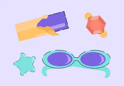 Classic 80s and 90s element. Blue sunglasses and star. Retro icons in funky Illustrazione stock