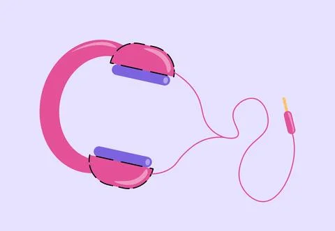 Classic 80s and 90s element. Pink headphones. Audio equipment for listening to Stock Illustration