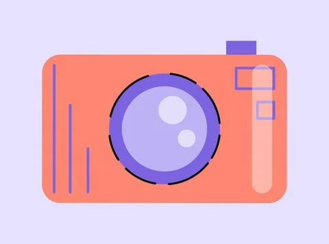 Classic 80s and 90s element. Orange camera. Equipment for taking photos. Fashion Stock Illustration