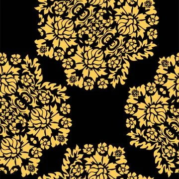 Classic abstract golden seamless pattern on green backdrop. Abstract items vi Stock Illustration