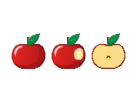 Classic abstract illustration with red pixel and bitten apple for game design イラスト素材