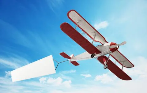 Classic airplane pulling blank white text banner. 3D illustration Stock Illustration