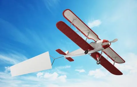 Classic airplane pulling blank white text banner. 3D illustration Stock Illustration