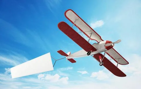 Classic airplane pulling blank white text banner. 3D illustration Classic ... Stock Photos