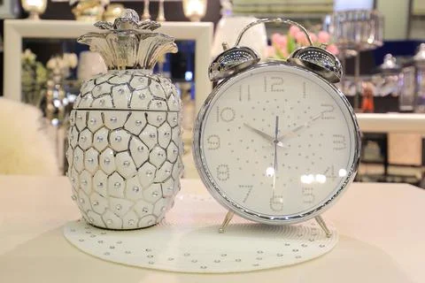 Classic alarm clock on the table Foto stock