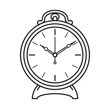 Classic analog alarm clock line drawing for home decor and time management .. Stock Illustration