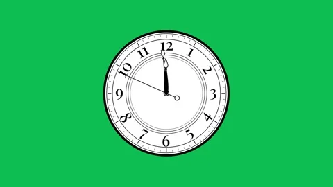 Classic analog clock countdown flat animation from 11:59 to 12:00 with ticking. Stock-Footage 345817250