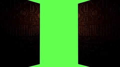 Classic ancient brown door opening to green screen, chroma key HD resolution. Stock-Footage 265149358