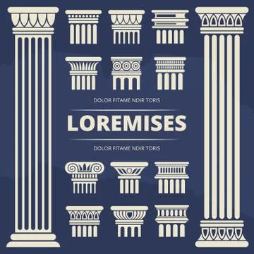 Classic ancient columns and architecture elements set Illustrazione stock