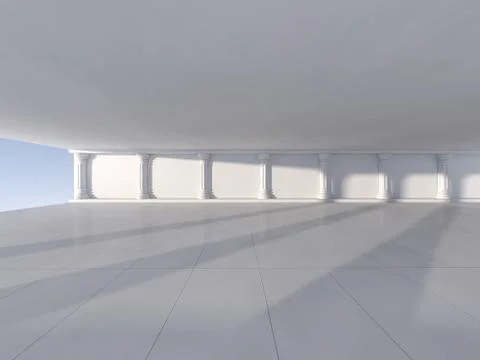 Classic Ancient Interior with Columns. 3D Stock Illustration