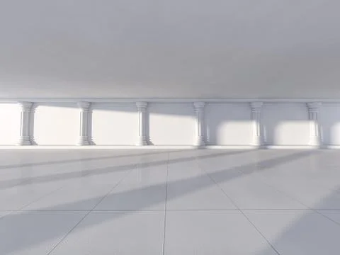 Classic Ancient Interior with Columns. 3D Stock Illustration