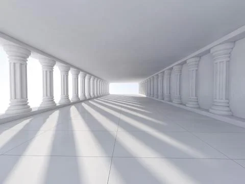 Classic Ancient Interior with Columns. 3D Stock Illustration