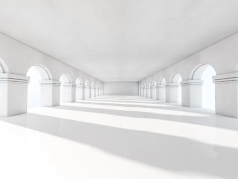 Classic Ancient Interior with Columns. 3D Stock Illustration