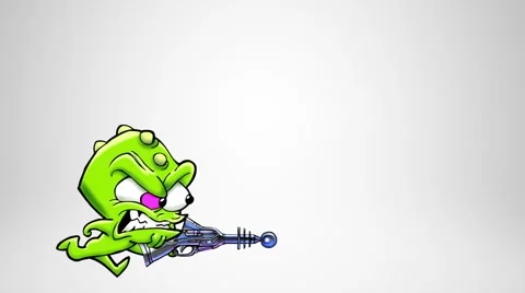 Classic animated monster shooting different guns. 2 in 1. Loopable. Luma matte. Stock Footage 54851640