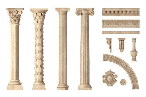 Classic antique marble columns set Stock Illustration
