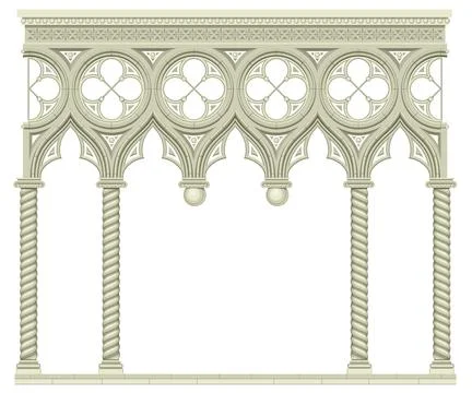 Classic arcade gallery facade of gothic cathedral Stock Illustration