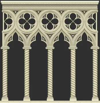 Classic arcade gallery facade of gothic cathedral Stock Illustration