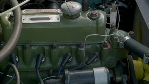 CLASSIC AUTO ENGINE, NOT RUNNING. 4K SLIDER SHOT. NO PEOPLE. Stock Footage 261762643