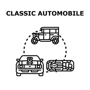 Classic automobile evolution and vehicle engineering concept Stockillustratie