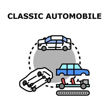 Classic automobile parts assembling concept illustration Stock Illustration