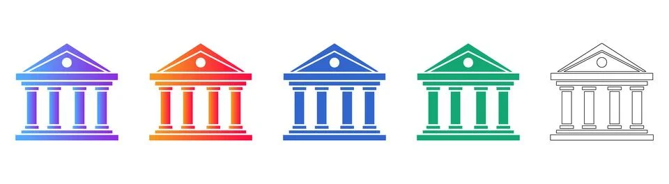 Classic Bank Building Icon Set in Gradient and Outline Stockillustratie