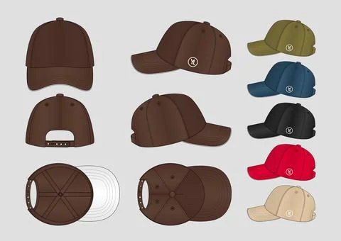 Classic Baseball Cap Technical Flat Design, Adjustable Snapback Hat Mockup 库存插图