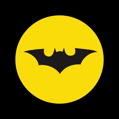 Classic bat symbol logo on a bright yellow circular background isolated on b Stock Footage 341949680