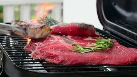 Classic bbq - Grilling a fresh meat Stock Footage 76147895