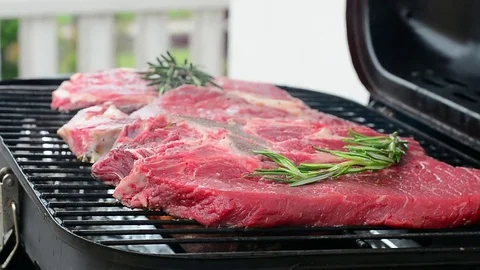 Classic bbq - Grilling a fresh meat Stock Footage 76148512