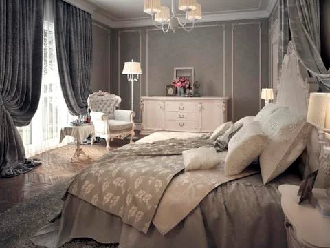 Classic bedroom interior Stock Illustration