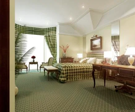 Classic Bedroom Interior Stock Illustration