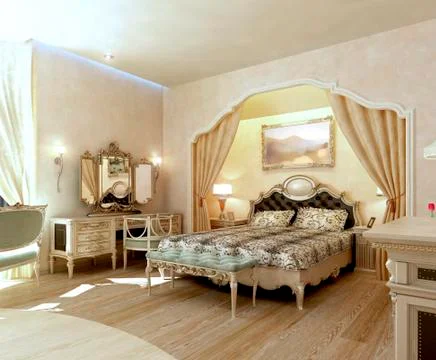 Classic Bedroom Interior Stock Illustration