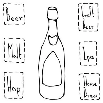 Classic Beer Bottle. Hand Drawn Vector Illustraition. Stock Illustration