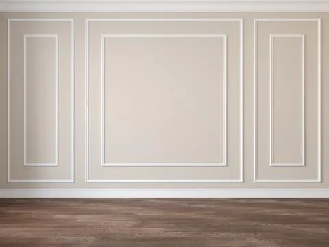 Classic beige empty interior with wood floor and wall moldings. Stock Illustration