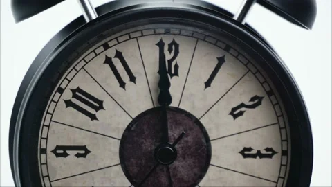 Classic Black Alarm clock isolated Showtime 11.45 am or pm. Stock Footage 154857015