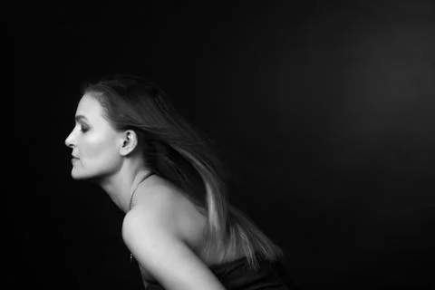 Classic black-and-white dramatic portrait of an adult blonde woman in Studio  Stock-Fotos