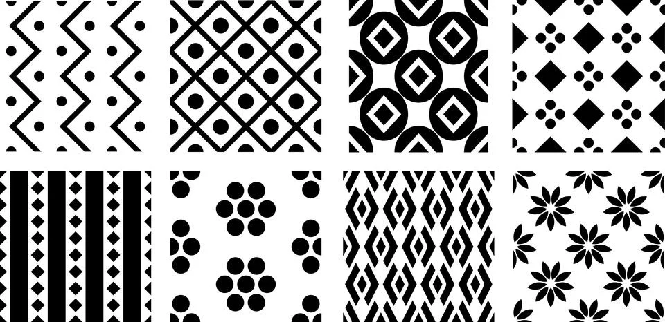 Classic Black And White Pattern Set Stock Illustration