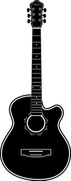 Classic black guitar with white pattern around sound hole. Icon Stock Illustration