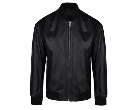 Classic Black Leather Bomber Jacket Isolated Stock Photos