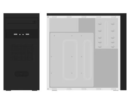 Classic Black PC Tower Case Front and Side Views Illustrazione stock
